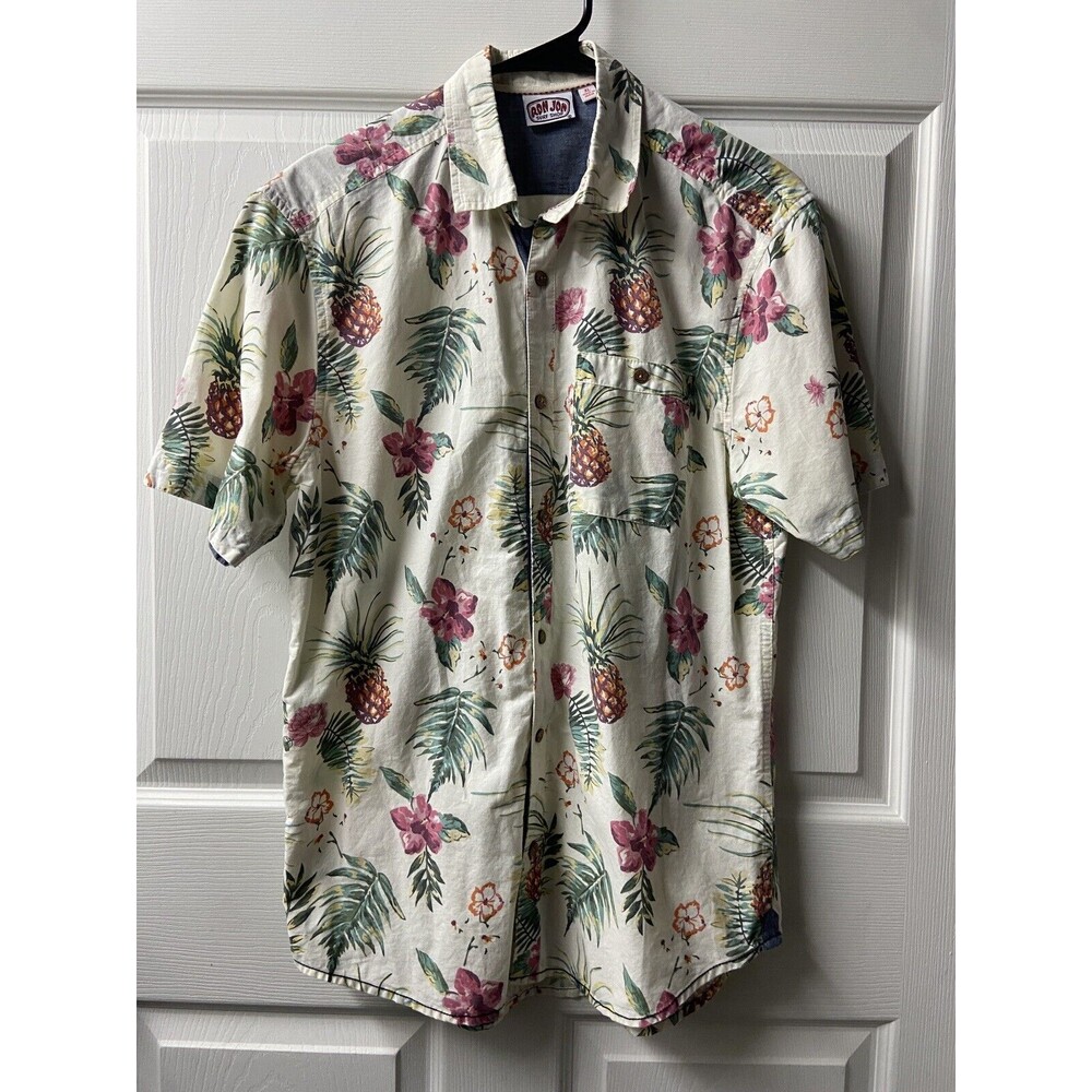 Ron Jon Surf Shop Short Sleeved Button Front Shirt Youth Size XL Hawaiian Print